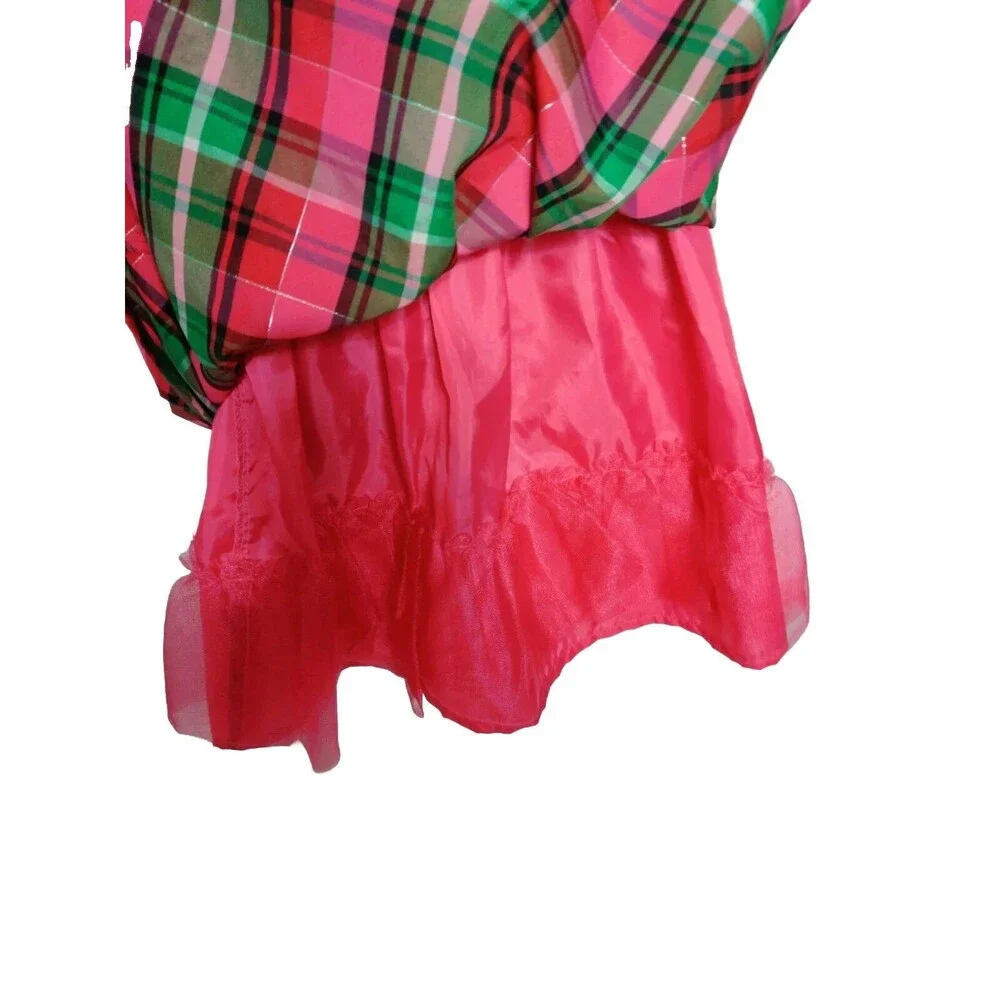 Girls Osh Kosh Red,Green pink plaid sleeveless crinoline twirly dress sz 18 mo
